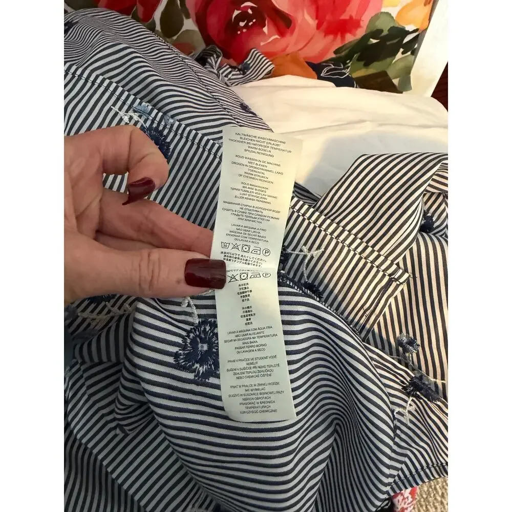 NWT Michael Michael Kors Embroidered Stripe Cold Shoulder Blouse Size Small